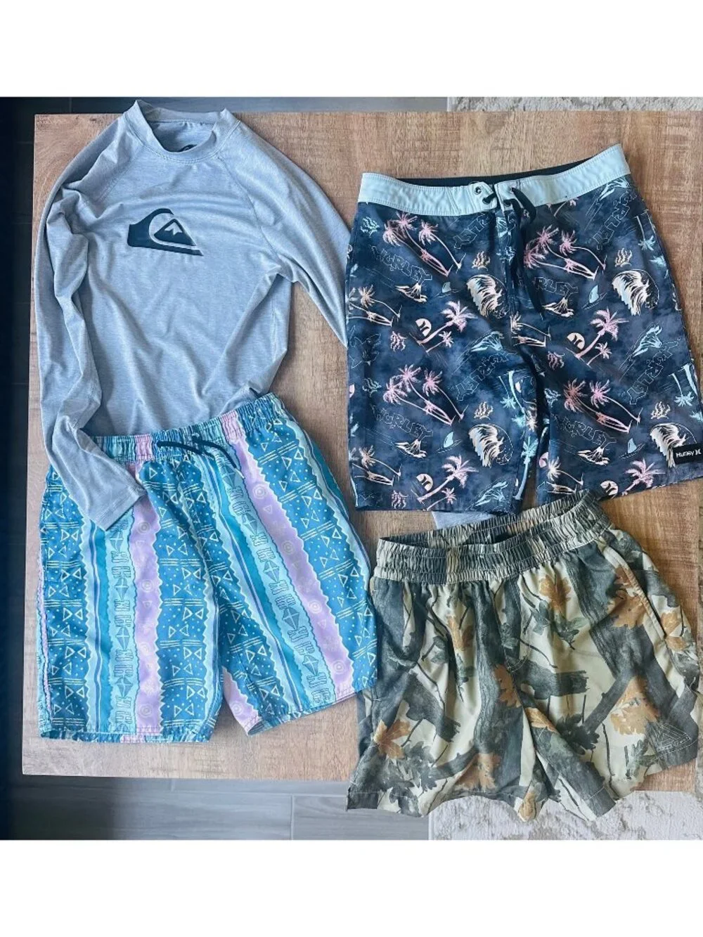 Bundle 4 Boys Swim Shorts Rash guard Volcom Quicksilver Hurley Board Shorts 14